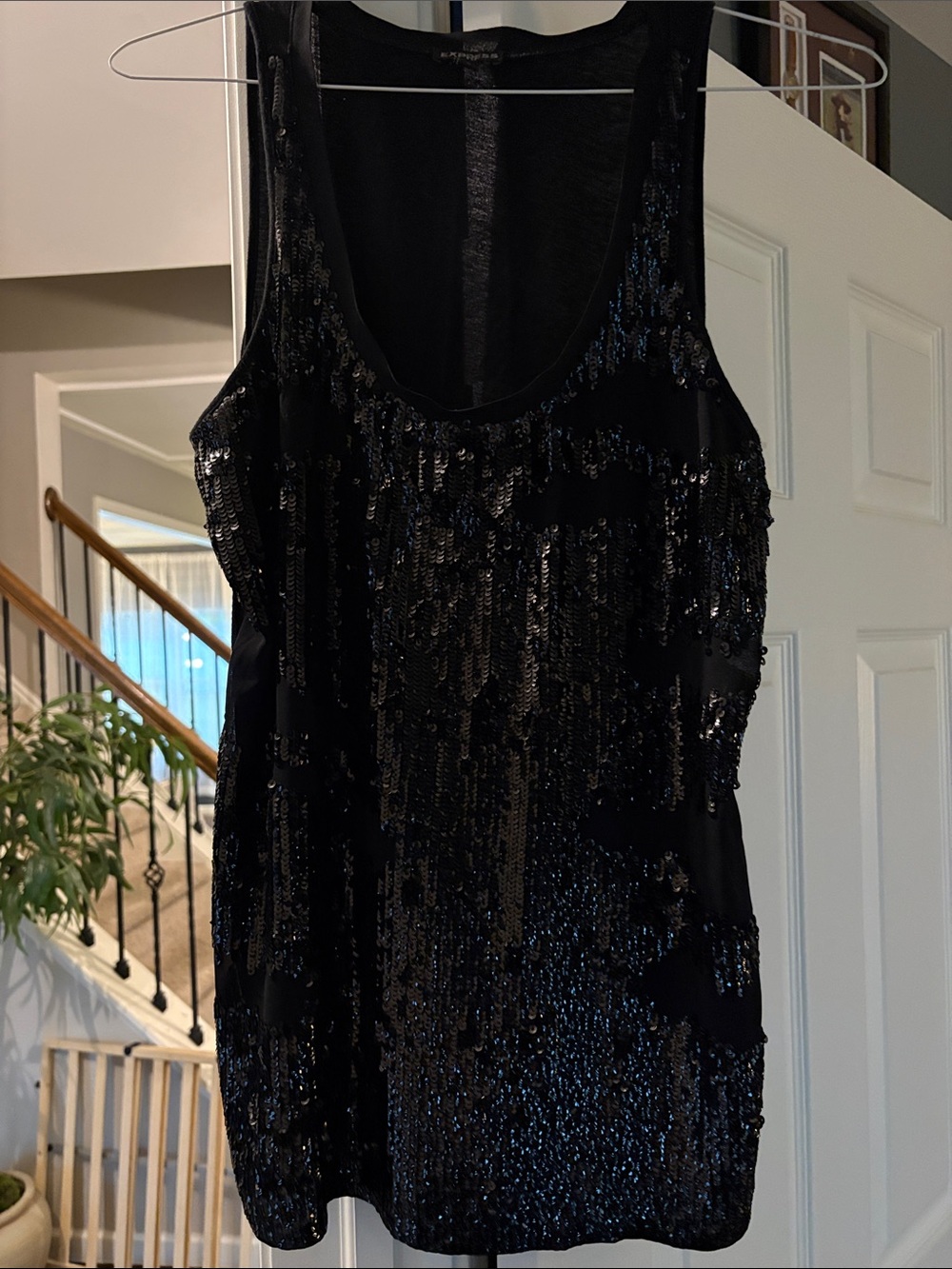 Express Distressed Black Sequin Embellished Sleeveless Top